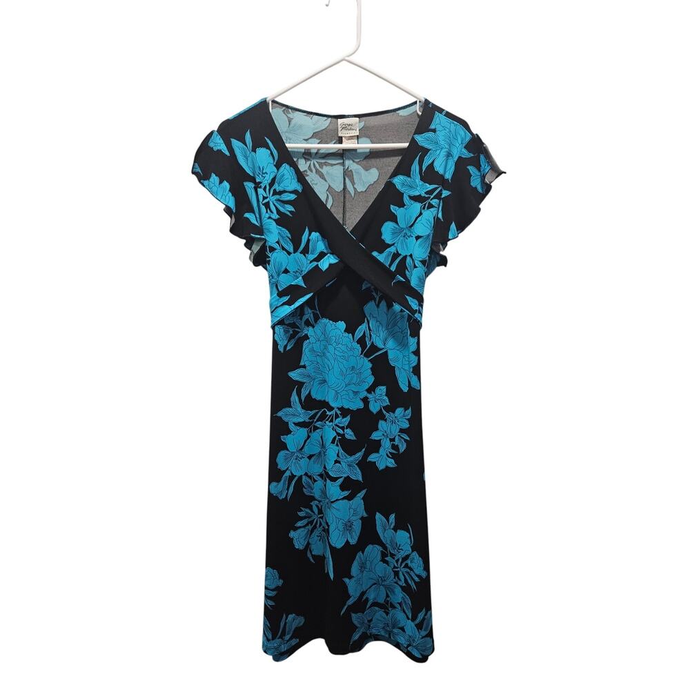 Giorgio Fiorlini Empire Waist Floral Dress Cap Sleeve Tie Back M